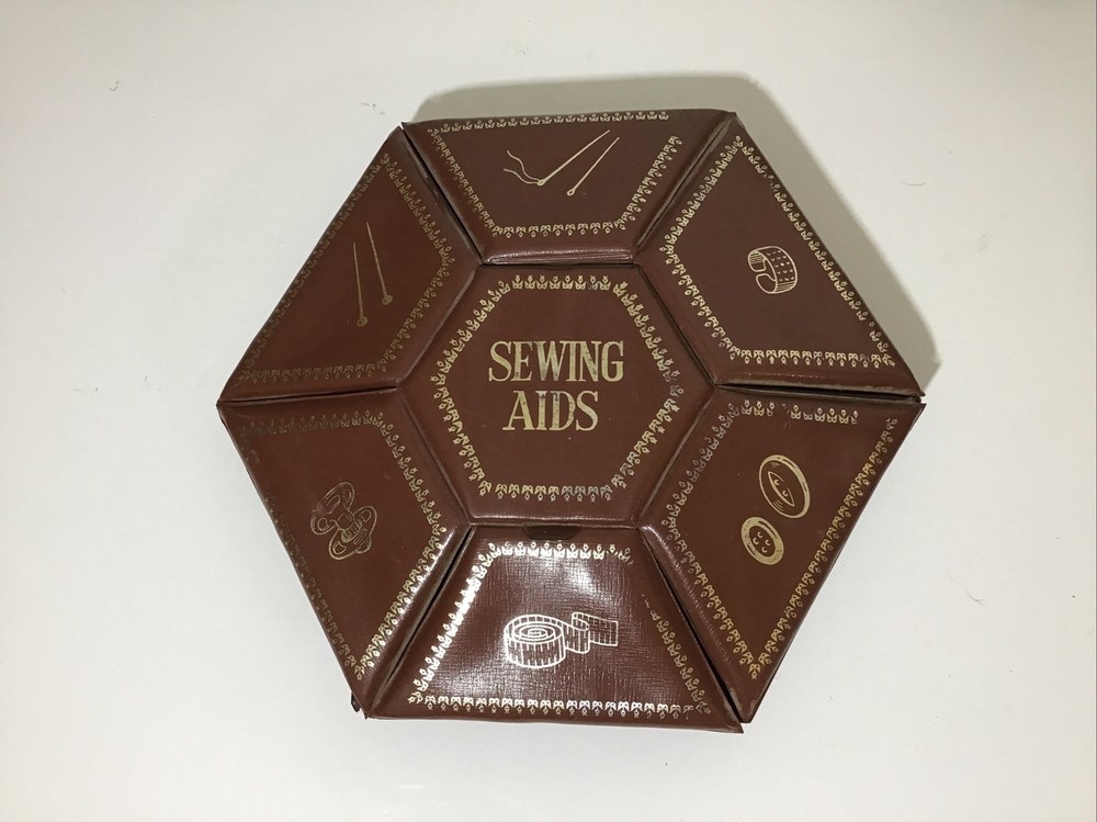 Vintage Hexagon Seven Compartment Sewing Accessories Container ~ Rotates
