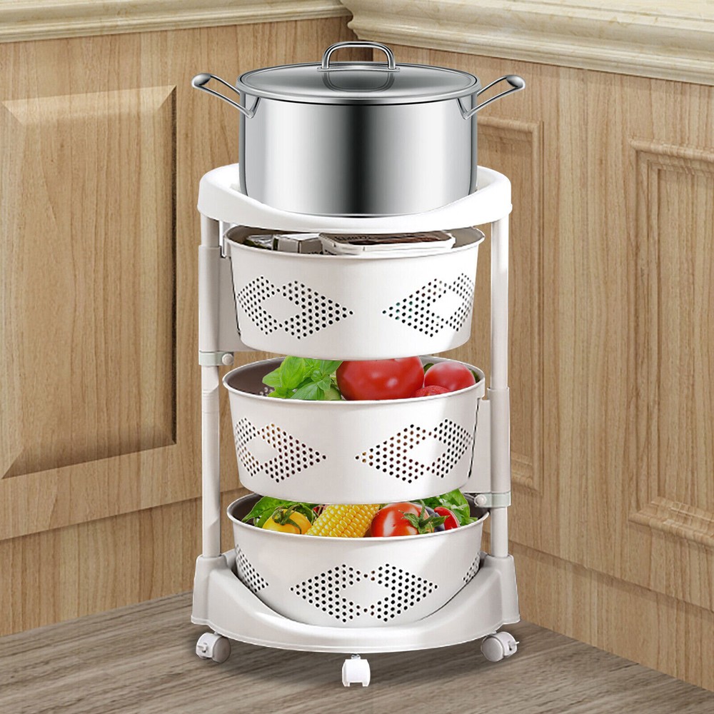 Multi-Layer Storage Shelves Kitchen Storage Cart Rotating Basket Vegetable Rack