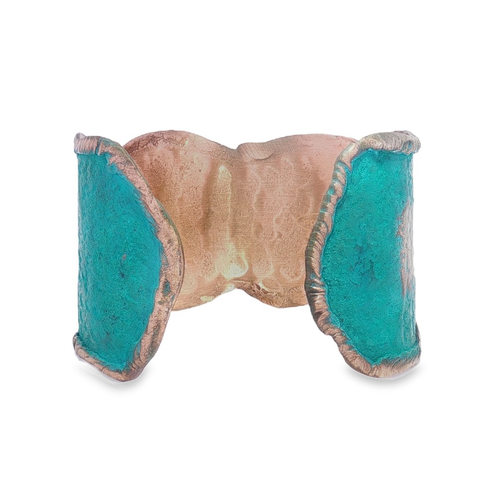 Solid Copper Rustic Patina Cuff Bracelet With Molten Edging & Verdigris Patina