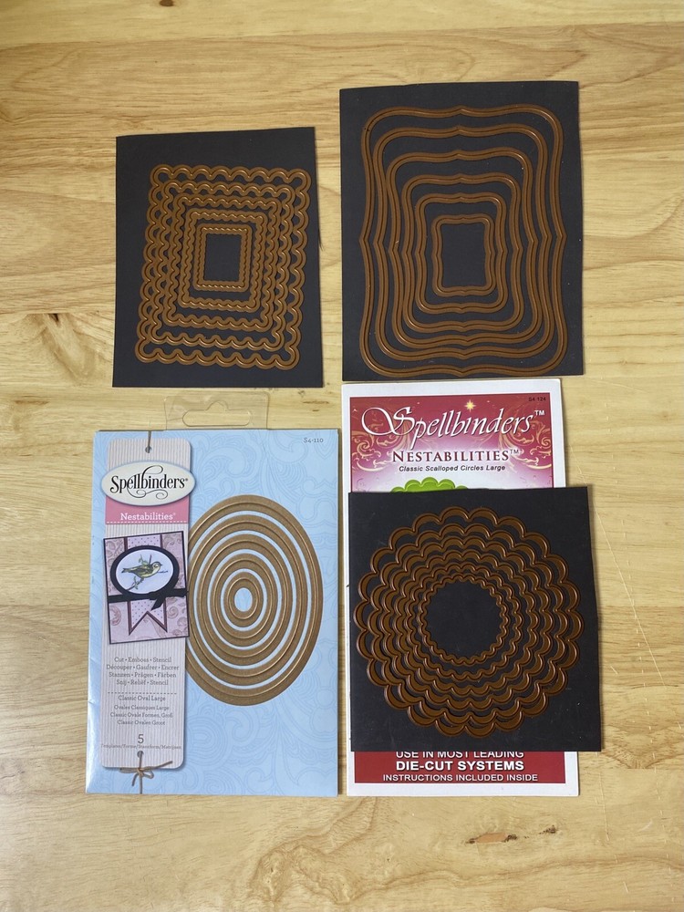 4 Spellbinders Nestabilities Die Cut Scallop Circle Frame Rectangle Oval Nesting