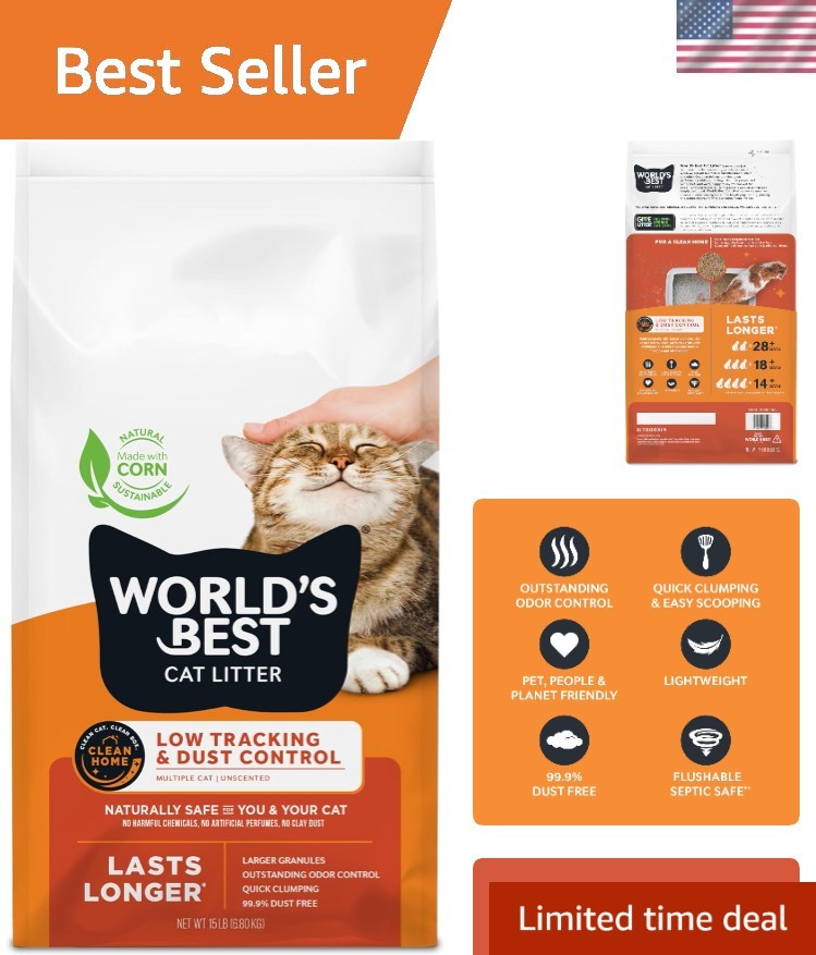 Low Tracking & Dust Control Unscented Cat Litter 15lb - Natural Quick Clumping