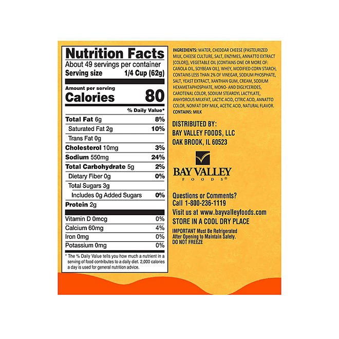 2 Pack - Bay Valley Cheddar Cheese Sauce 106 oz.