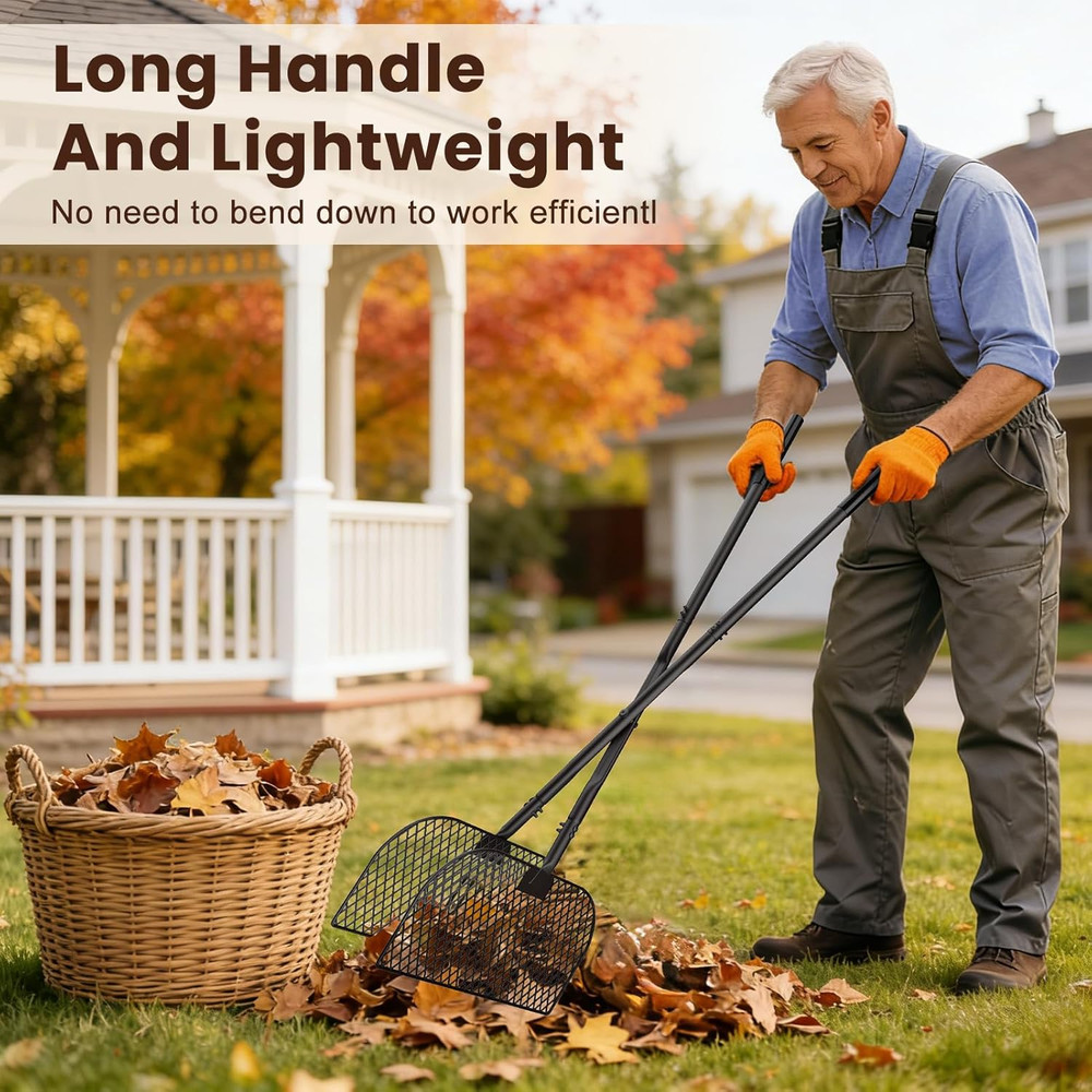 Leaf Grabber Rake with Long Handle, Leaf Picker Upper Grass Collector, Yard Rake