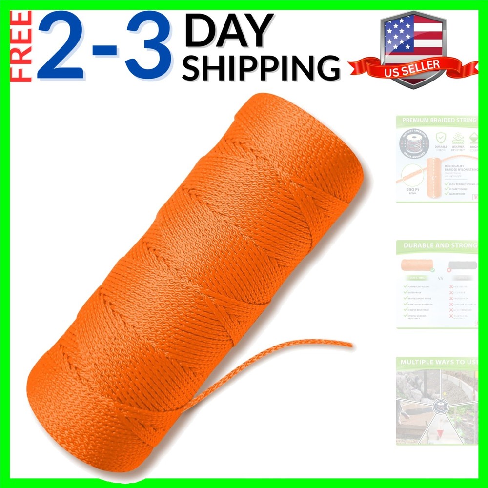 Orange Mason Line String Line - Braided Nylon String - 250 Ft Length - Nylon ...