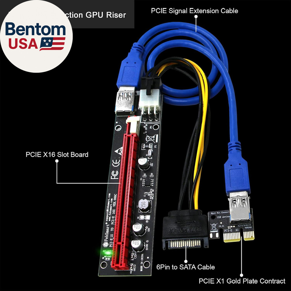 GPU Riser for Ethereum Mining Rigs, PCIE Risers for ETH Mining Rigs, 6PCS Black