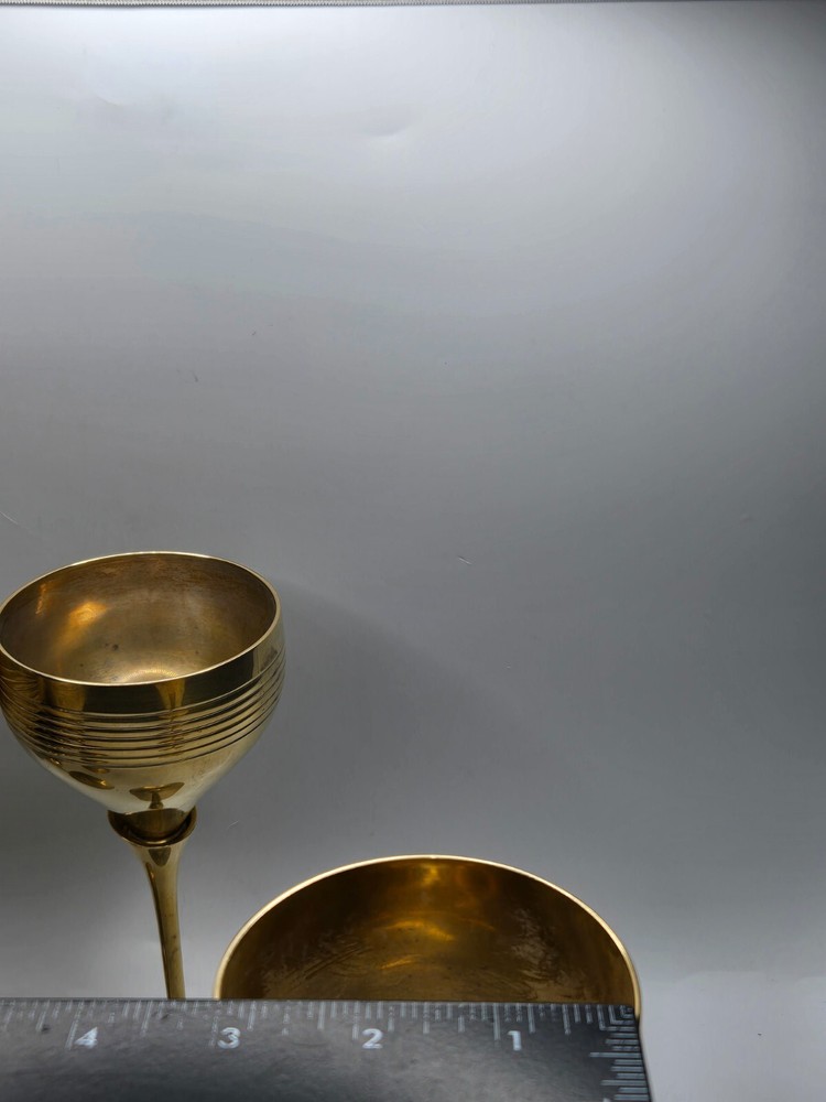 Vintage S/4 Solid Brass Goblets Tulip Stem • 7.5"H • India