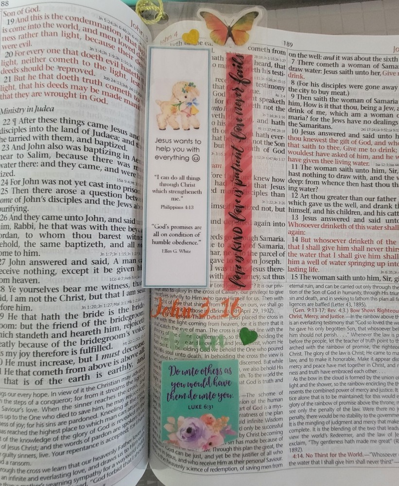 Religious Laminated Bookmark with Bible Scripture and Ellen White Quote