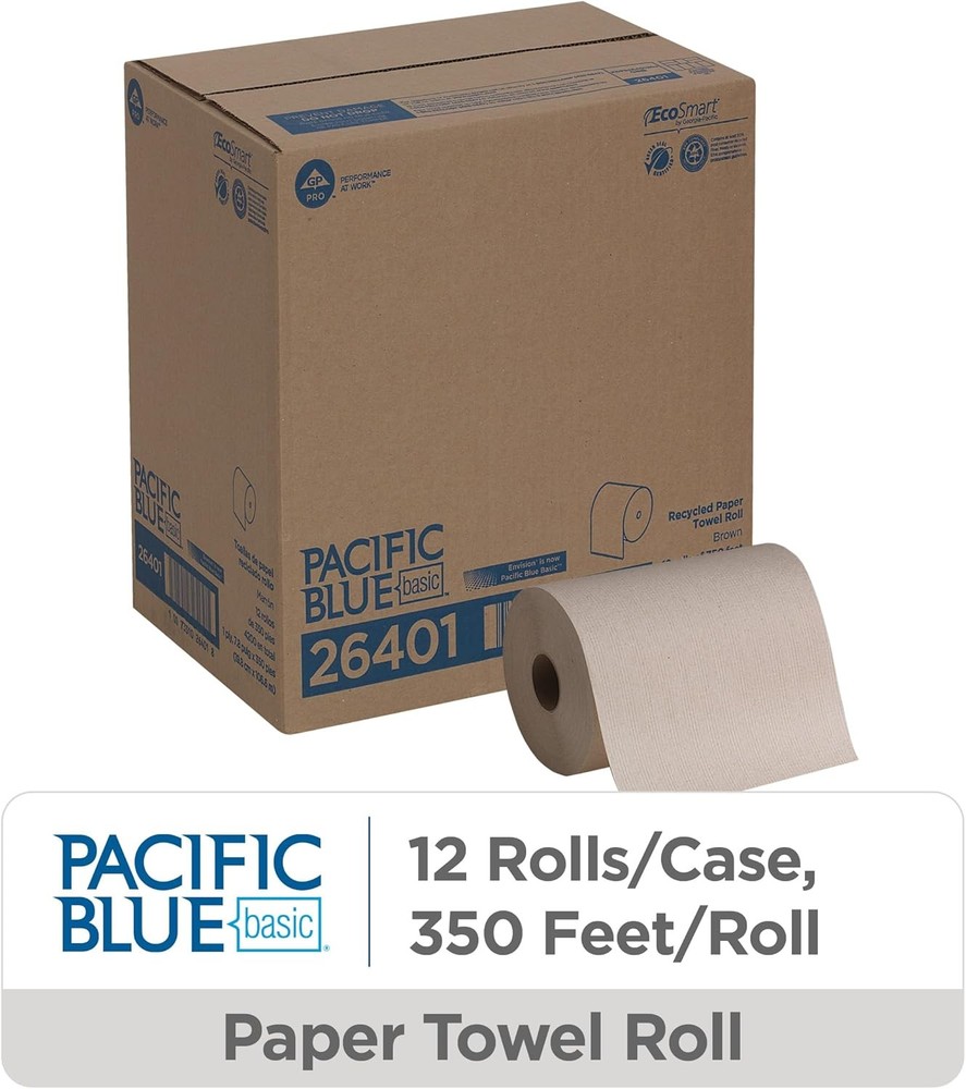 Blue Basic Recycled Paper Towel Roll Brown,350 Feet Per Roll 12 Rolls Per Case