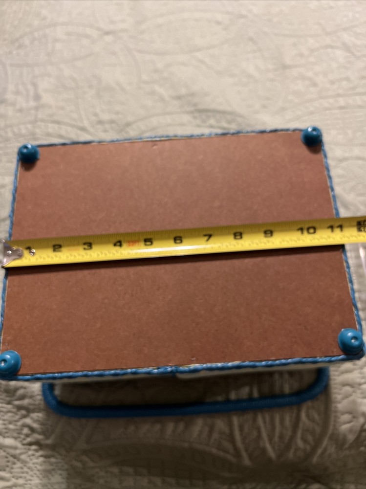 Fabric covered sewing basket with clear plastic tray and handle