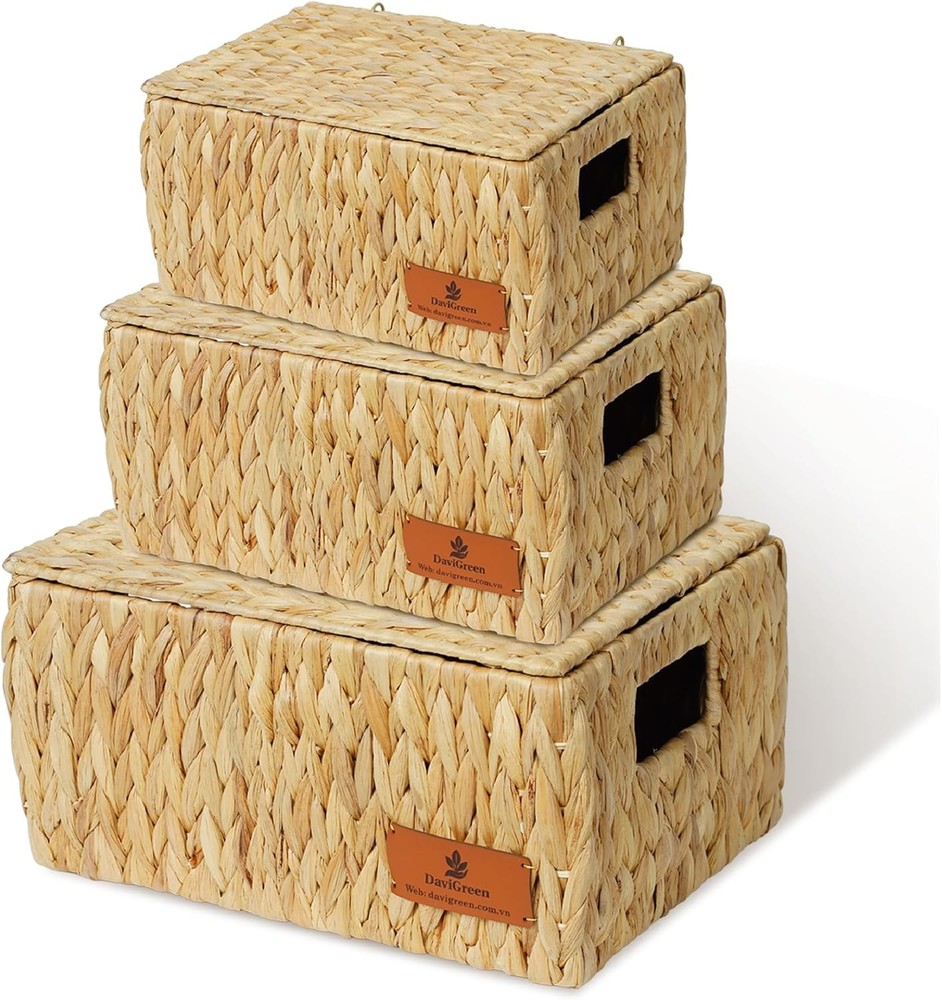 Storage Baskets Shelves Set of 3 Rectangular Open-Top Wicker Storage Bins W/
