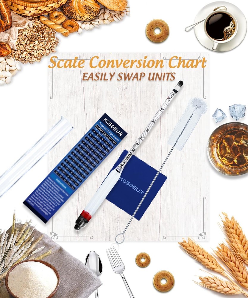 Hydrometer Alcohol Meter Kit, Hydrometer Alcohol 0-200 Proof and Tralle, Alco...