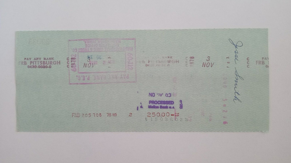Jesse Smith: 1978 Pittsburgh Pirates Expense Check