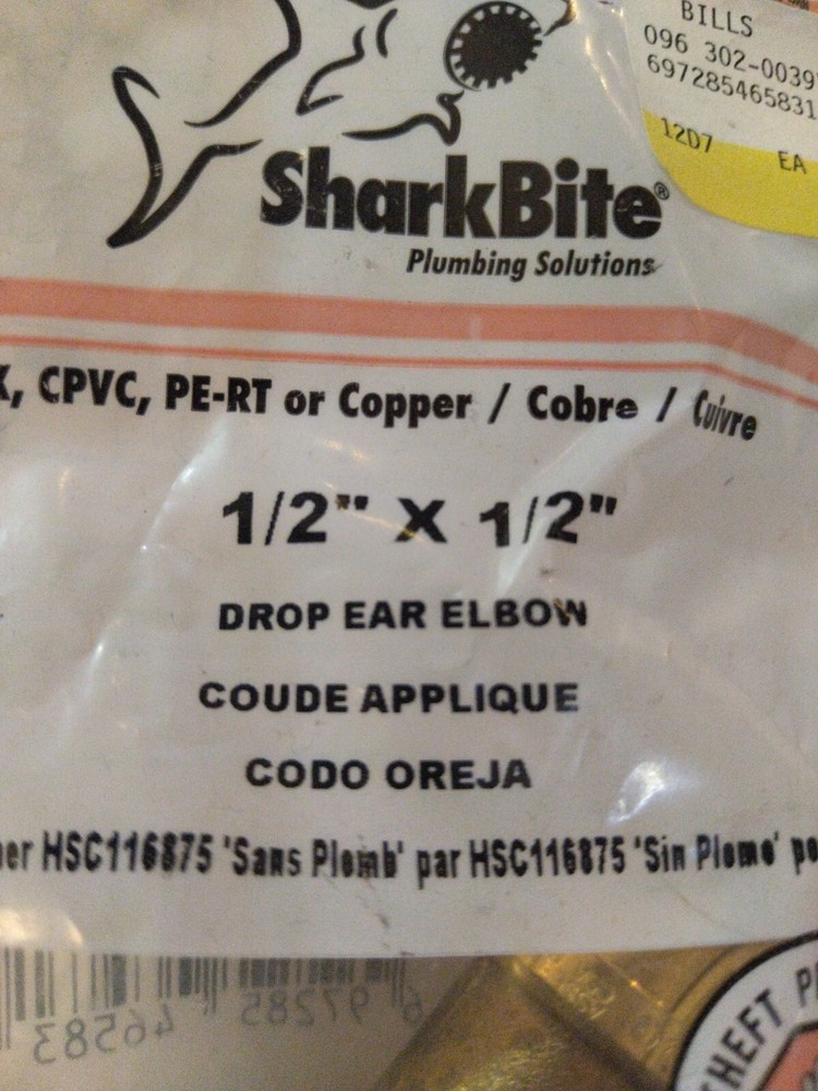 Sharkbite 1/2'' Push T X 1/2'' D Push Brass Drop Ear Elbow