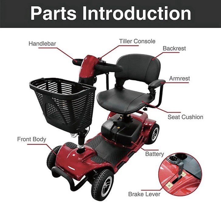Equate Mobility 4-Wheel Motorized Power Scooter, Red