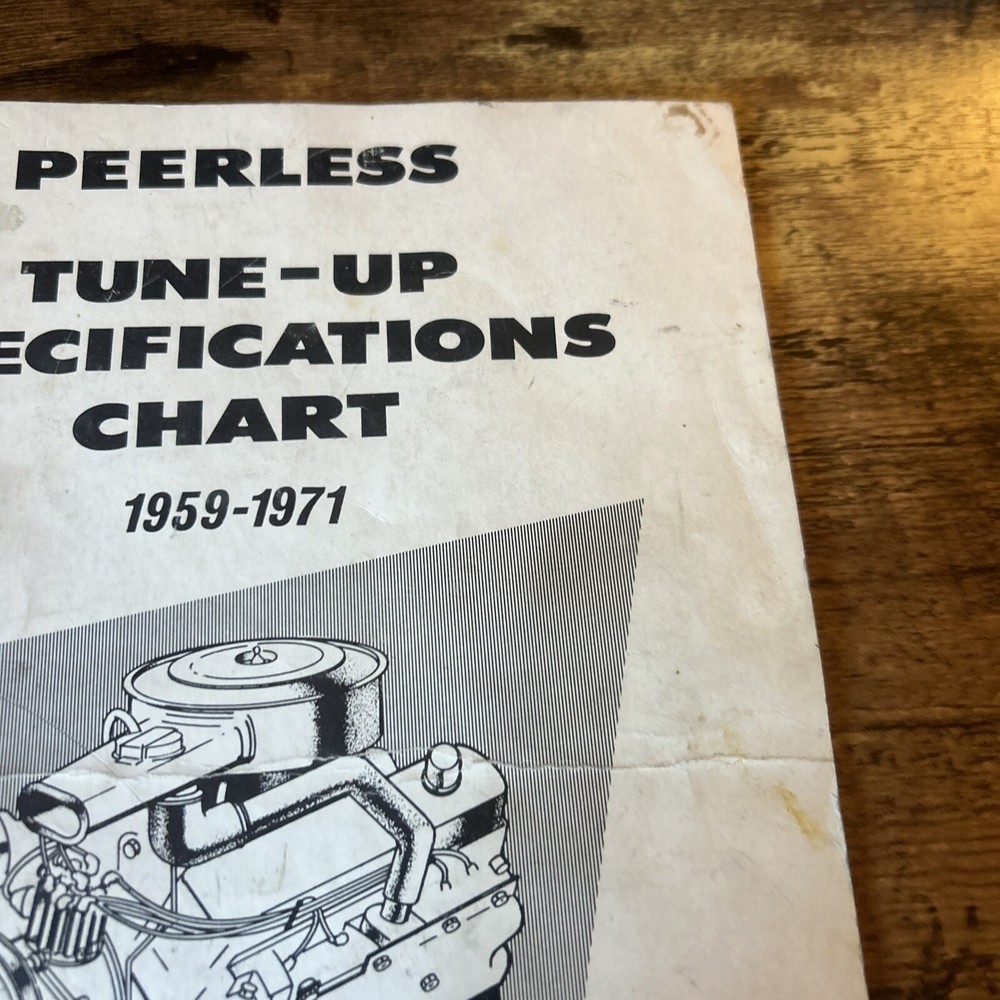 Vintage 1959 - 1971 Peerless Tune Up Specifications Chart Auto Engine Manual