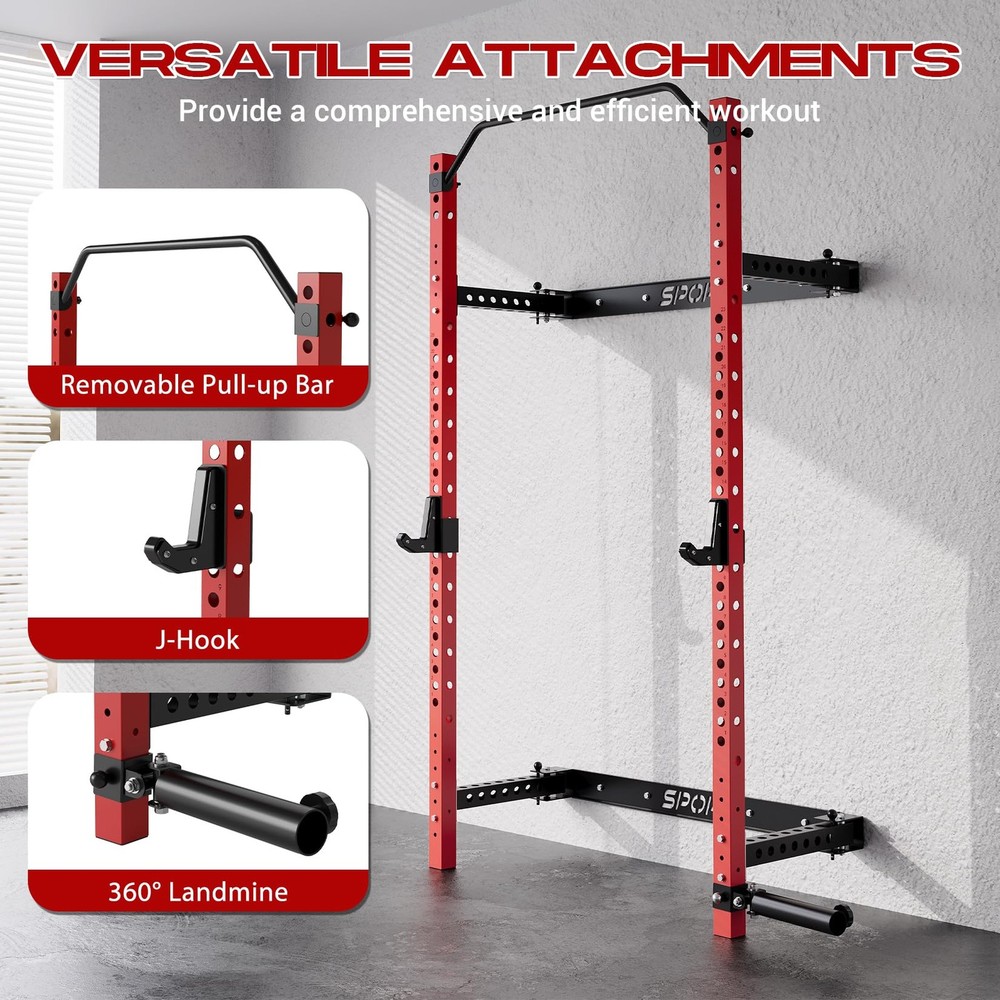 Multi-Function Folding Squat Rack 1000LBS Capacity Wall Mounted with Pull Up Bar