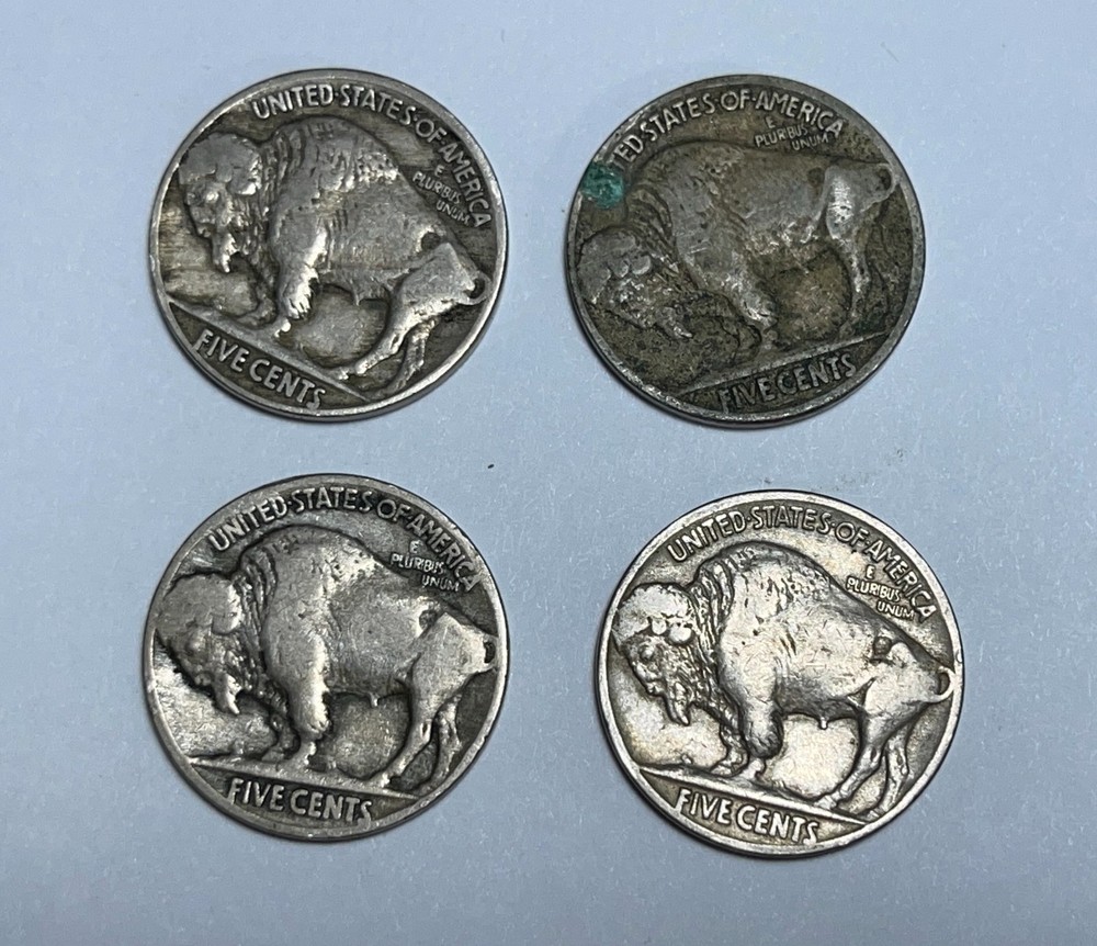 Four 1915 Buff. Nickels (#10137) All with probs.