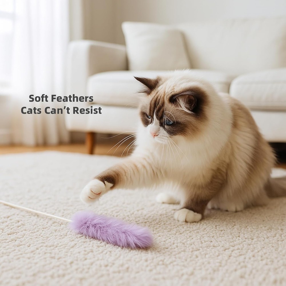 Rabbit Fur Cat Toys – 5PCS Interactive Wand Multicolor (Rabbit Wands)