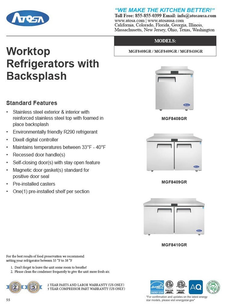 Atosa MGF8409GR, 2-Door WORKTOP REFRIGERATOR