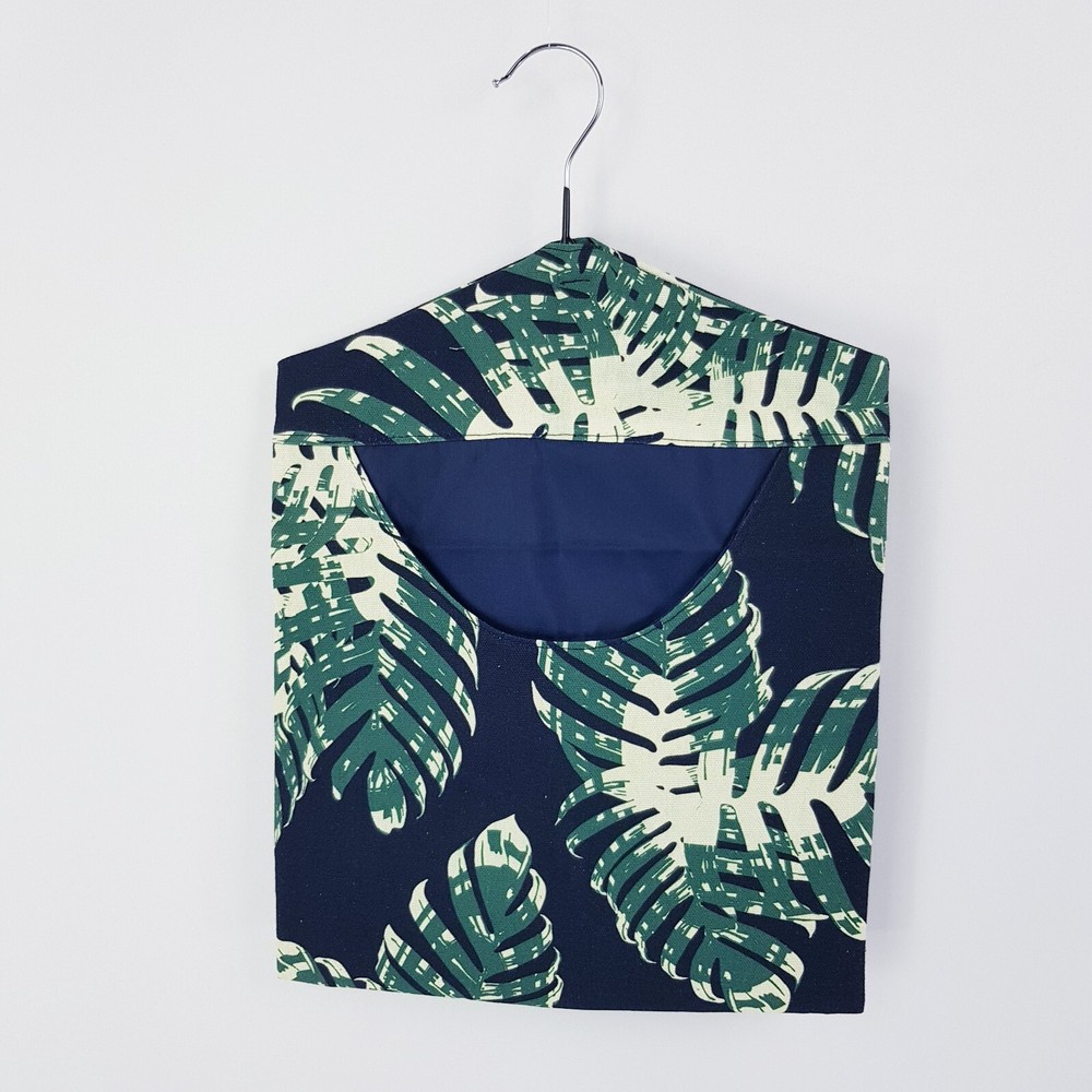 Peg Bag Handmade Navy Blue Green Palm Leaf Lined Laundry Clothes Peg Holder