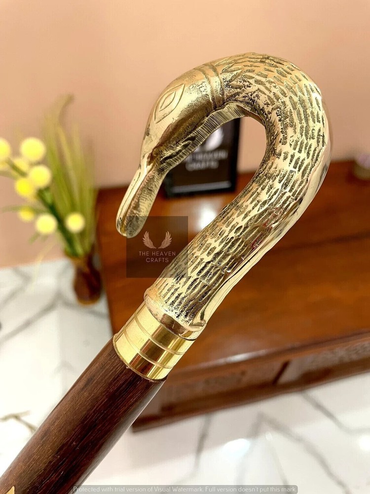 Antique Solid Brass Head Handle Designer Wooden Walking Working Stick Gift