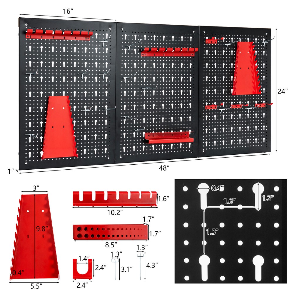 Pegboard Wall Organizer Kit 4'.Metal Toolboard with 3 Pegboards & 25 Accessories