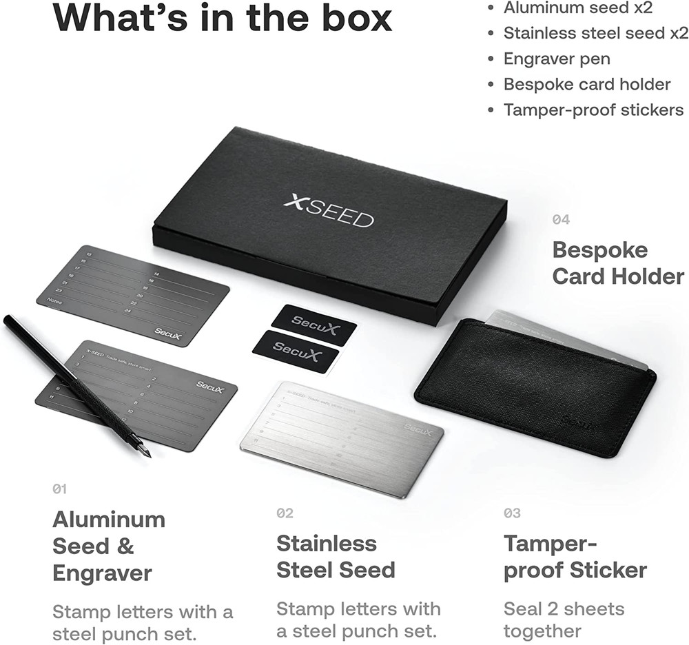 Secux – XSEED - Secure Bitcoin Wallet Crypto Seed Storage Steel Plate - Compatib