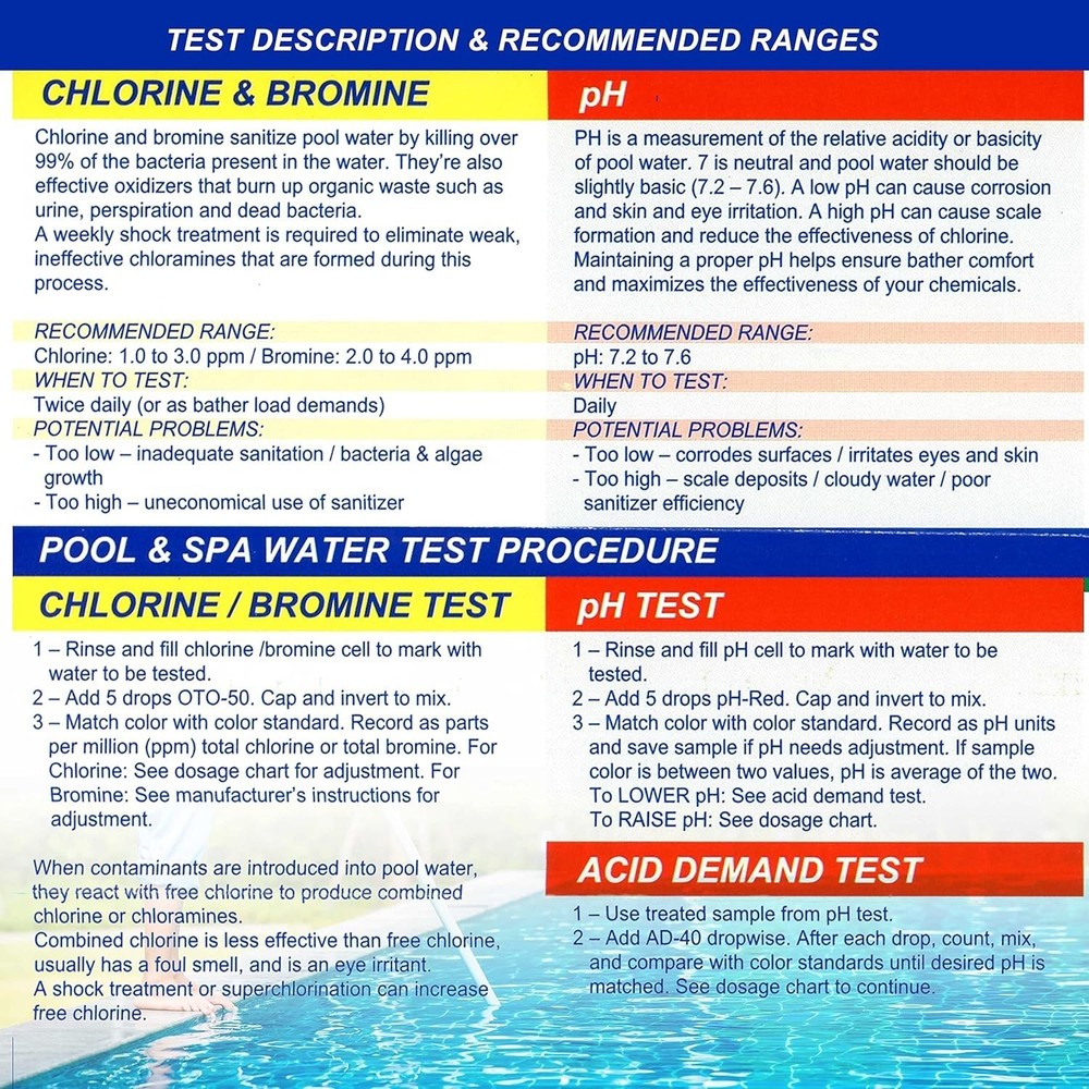 Swimming Pool Kit - 3-Way Water testing for pH, Chlorine, Bromine - Includes...