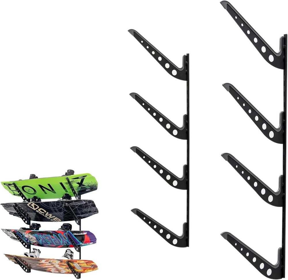 Adjustable Wakeboard Storage Rack – Wall Mount 4 Level Display, Heavy Duty Wa...