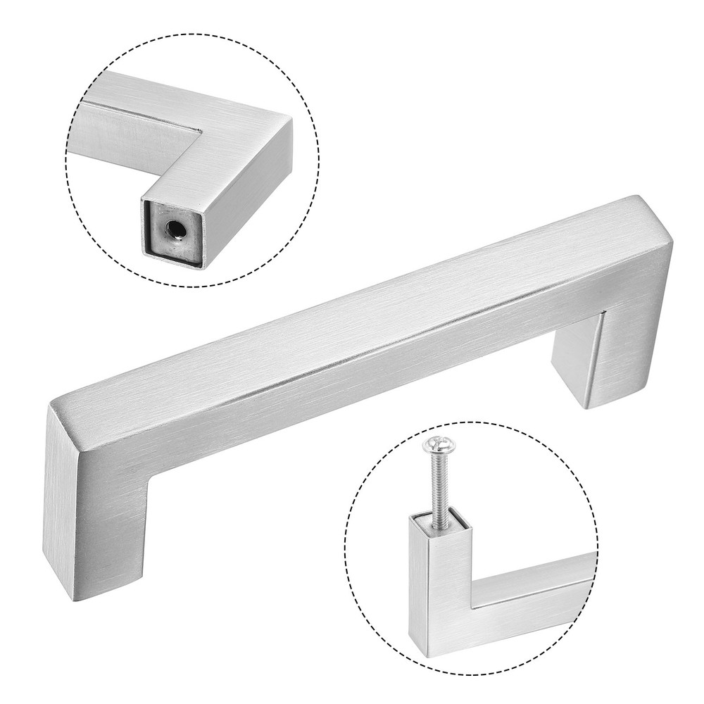 20 Pack Square Bar Drawer Handles, 4" Hole Center Kitchen Cabinets Pull, Silver