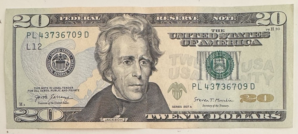 One (1) 2017 $20 Note w/Over-Ink Error on the Upper & Lower #7’s!