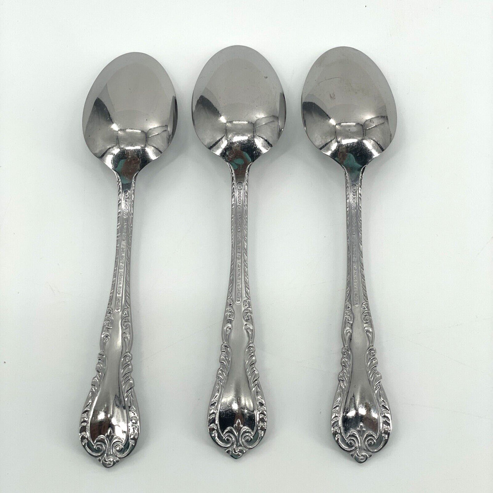3 Reed & Barton LOUIS PHILIPPE Oval Soup Spoons Stainless Flatware Glossy 7 inch