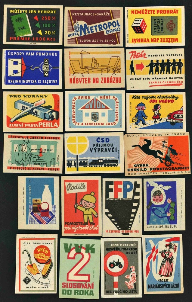 20 Czechoslovakian Matchbox Labels