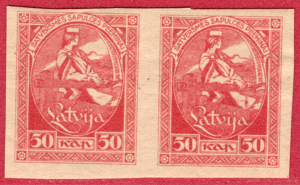 LATVIA 50 kap. 1920 imperf. pair Sc. 70a 8496