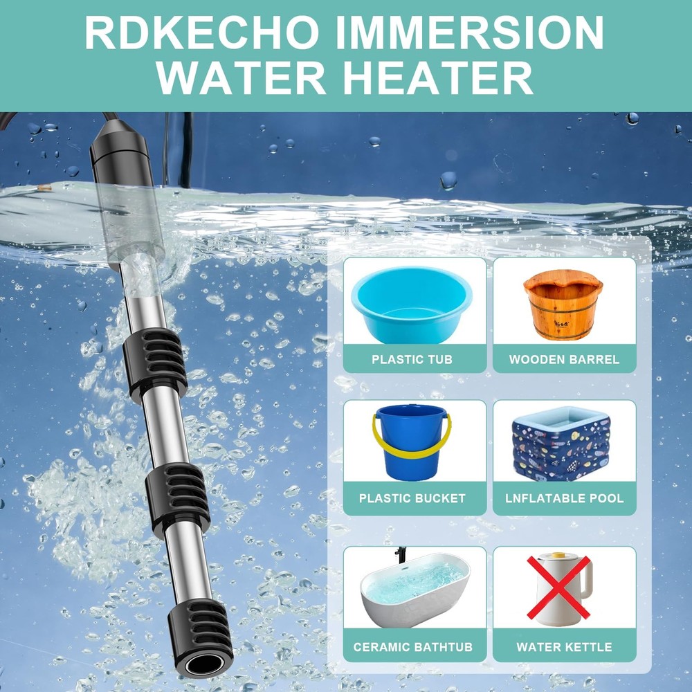 2000W Immersion Bucket Heater, Bathtub Heater, Heat 5 Gallons of Water in Min...