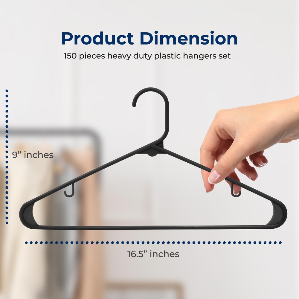 SereneLife 150 Pack Plastic Hangers (Black)
