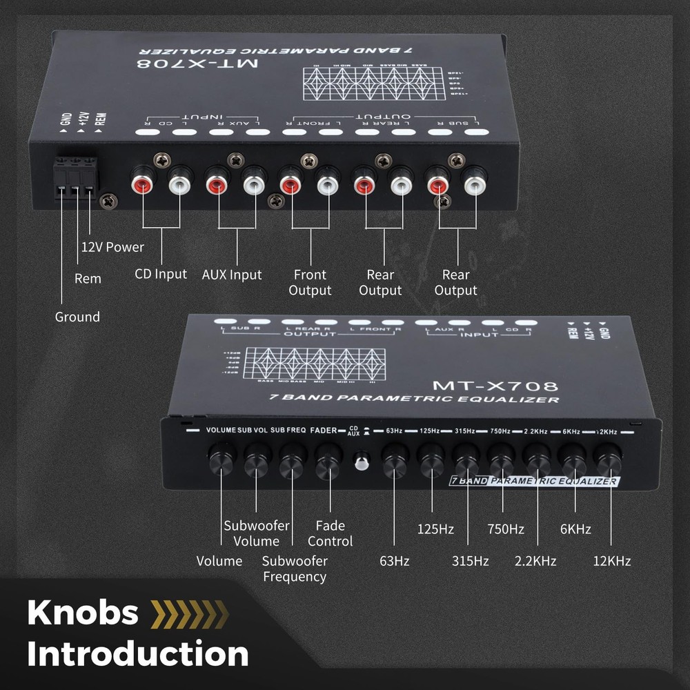 7-Band Car Audio Equalizer, Graphic Equalizer Black