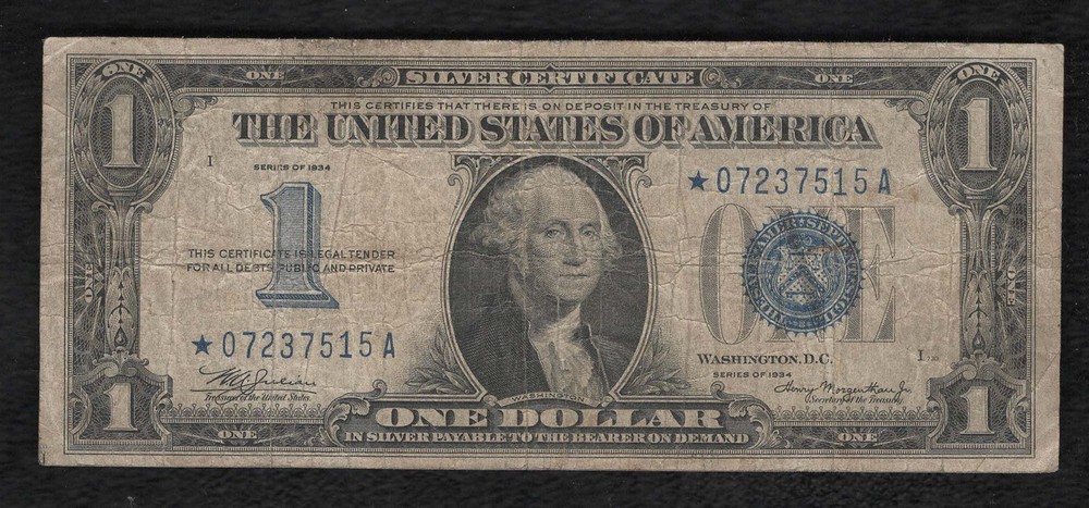 1934 *Funny Back Star* $1 Small Silver Certificate