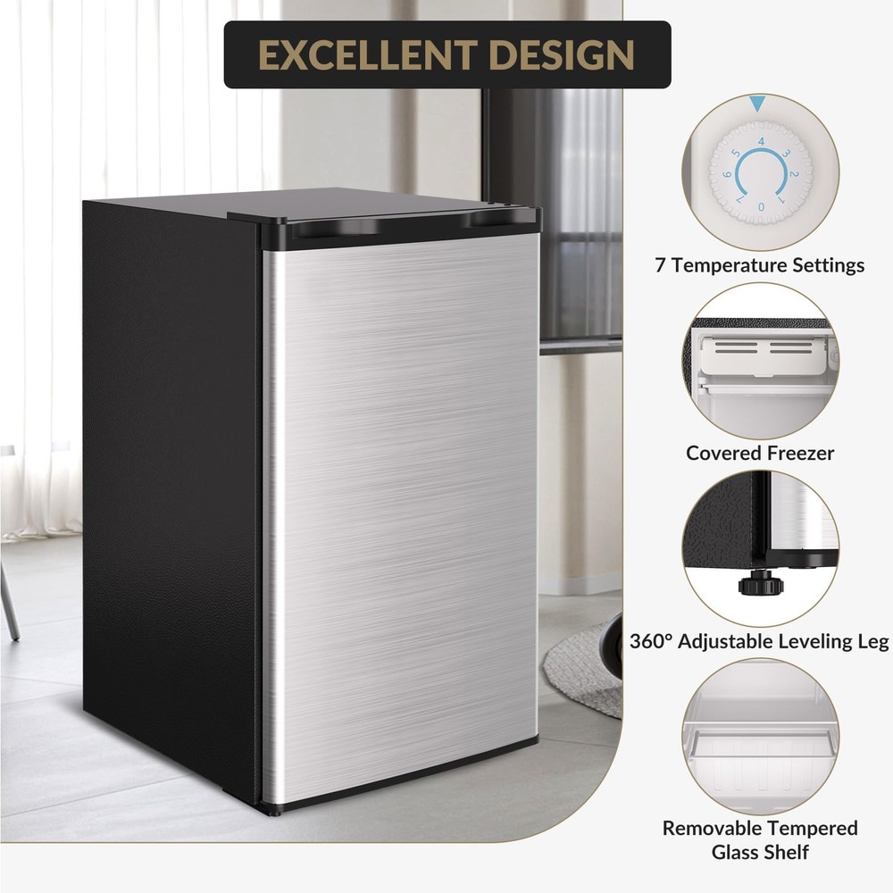 3.2 Cu.Ft Energy Efficient Mini Fridge, Compact Quiet Refrigerator for Dorm, ...