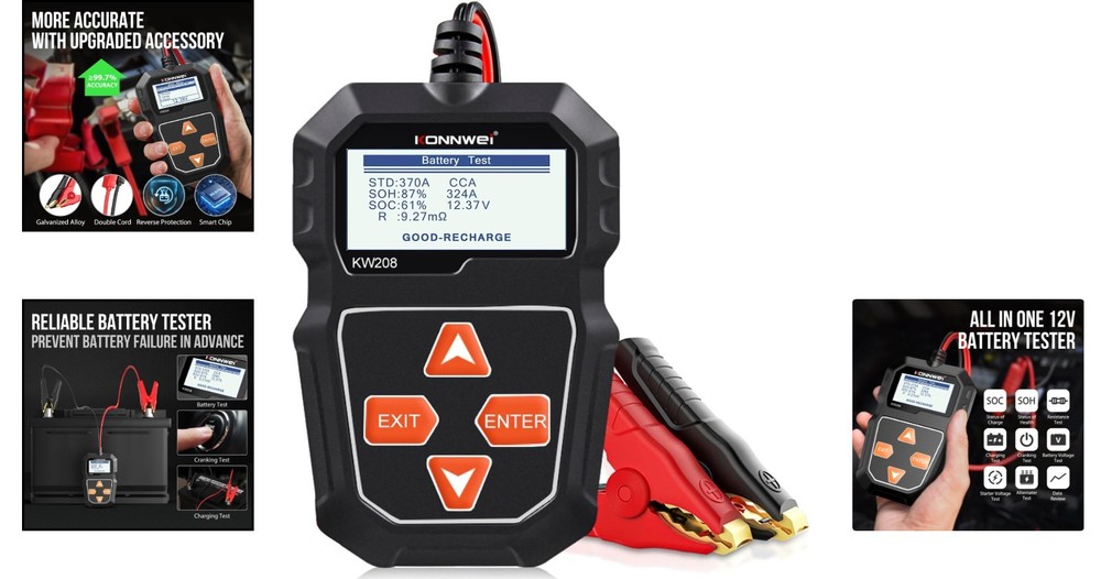 Compact Multi-Function 12V Battery Tester: Starter & Charging System Testing