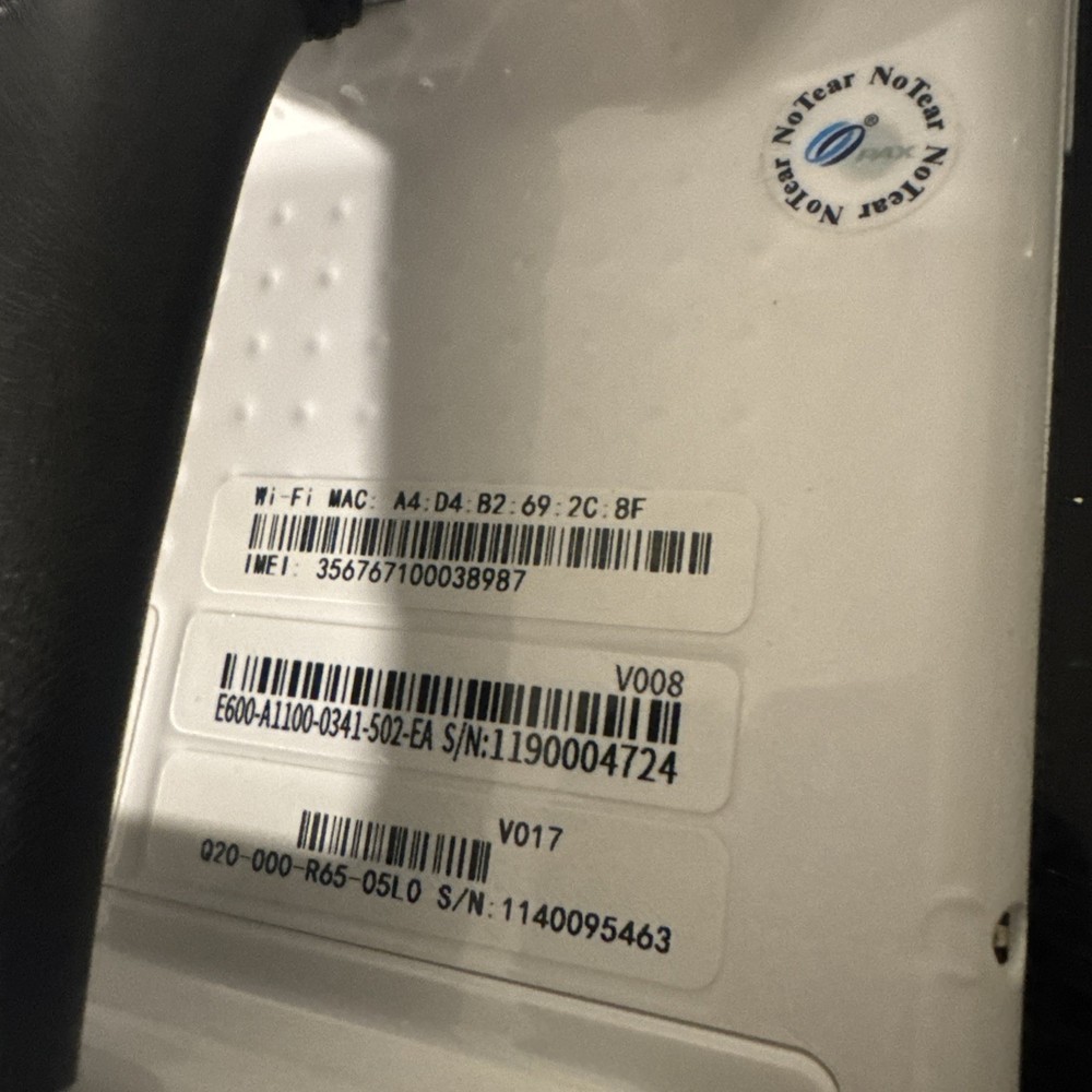 PAX E600 Smart POS Terminal – Powers On – Processor/App Loaded – Reprogram Req