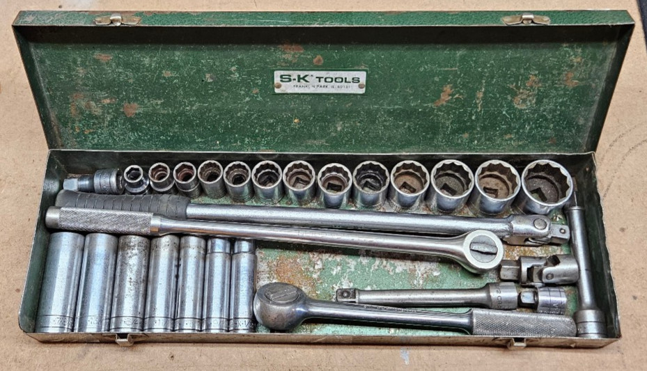 Vintage S-K Tools 1/2" Drive SAE Socket Set with extras
