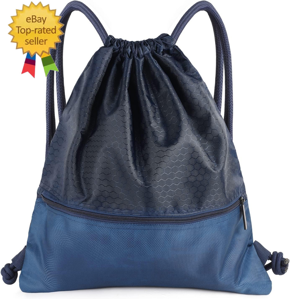Drawstring Backpack Bag, Waterproof Draw String Back Sack with Zip Pocket