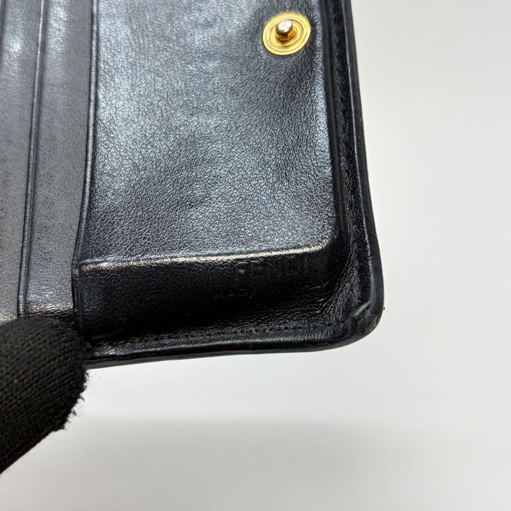FENDI Compact Wallet Black Leather