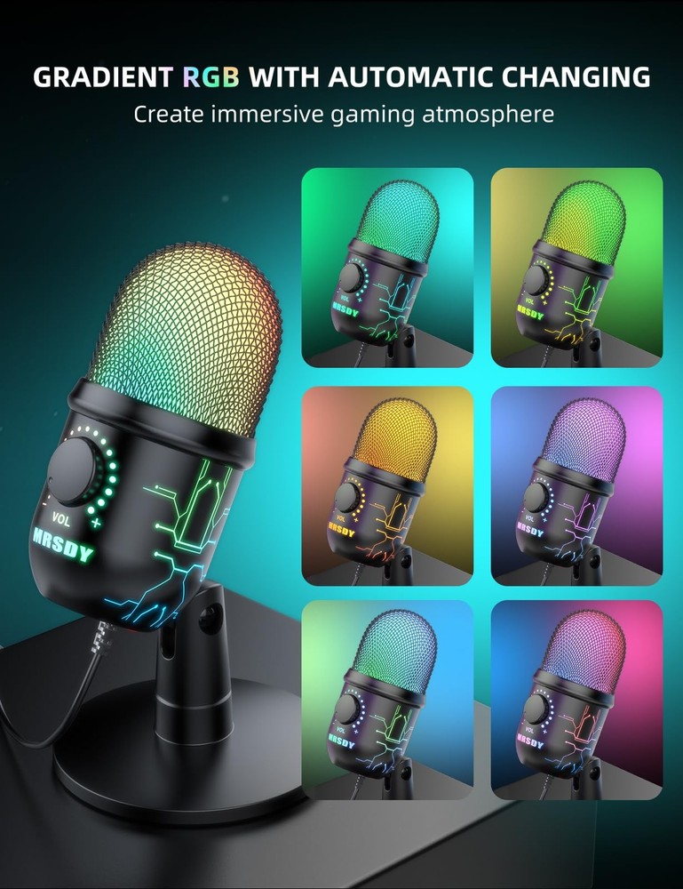 Gaming Microphone, USB Computer Microphone for PC, Mac, PS4/5, Condenser Podcast
