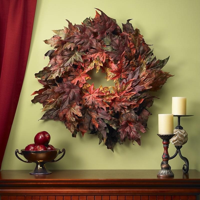 NEW HIGH QUALITY 30" ARTIFICIAL MAPLE LEAF HOLIDAY FALL AUTUMN WREATH