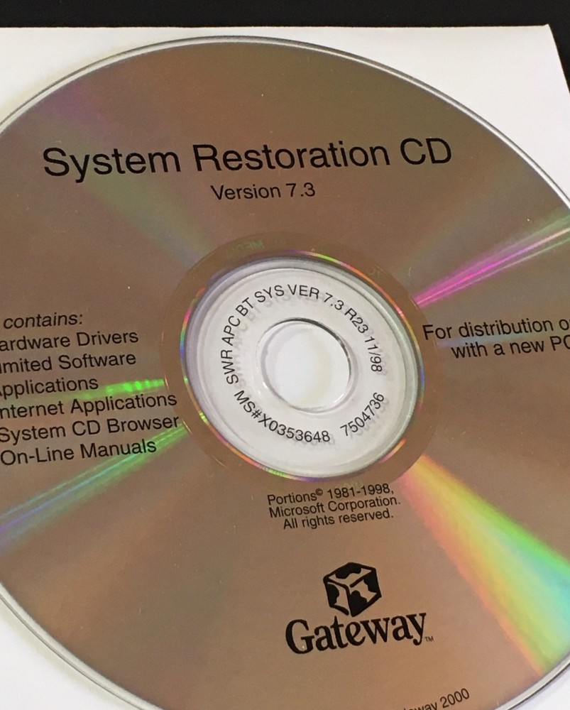 Windows System Restoration CD v 7.3 Copyright 1998 Windows 95, 98 or Windows NT