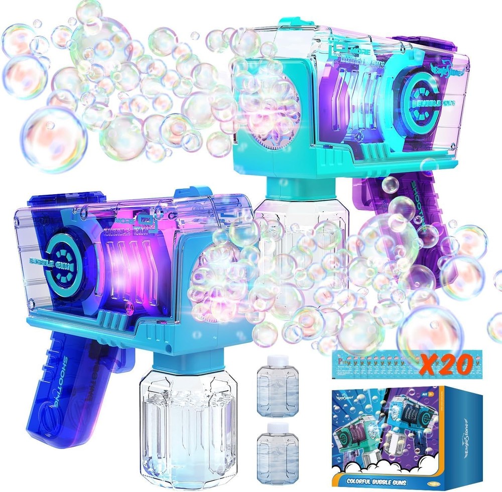 Bubble Gun for Kids 2 Packs, Automatic Bubble Machine, 10-Hole Bubbles Wands ...