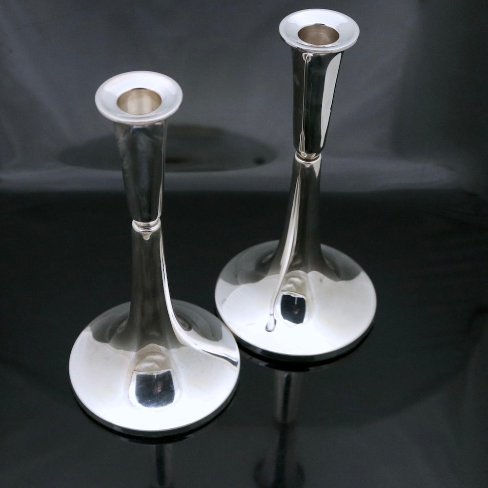 David-Andersen. A pair of Silver Candlesticks.