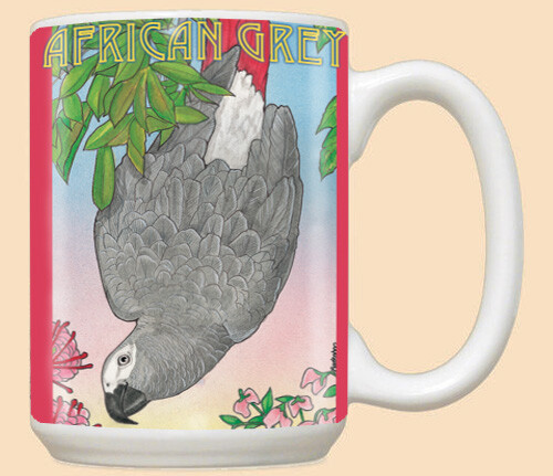 African Grey Parrot Ceramic Coffee Mug Tea Cup 15 oz